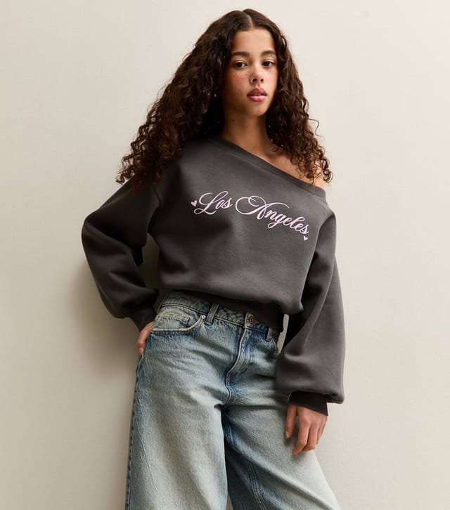 New Look Girls' Grey Los Angeles Off Shoulder Sweatshirt New Look - 2