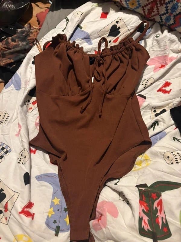New Look New look brown ruched tie front bodysuit