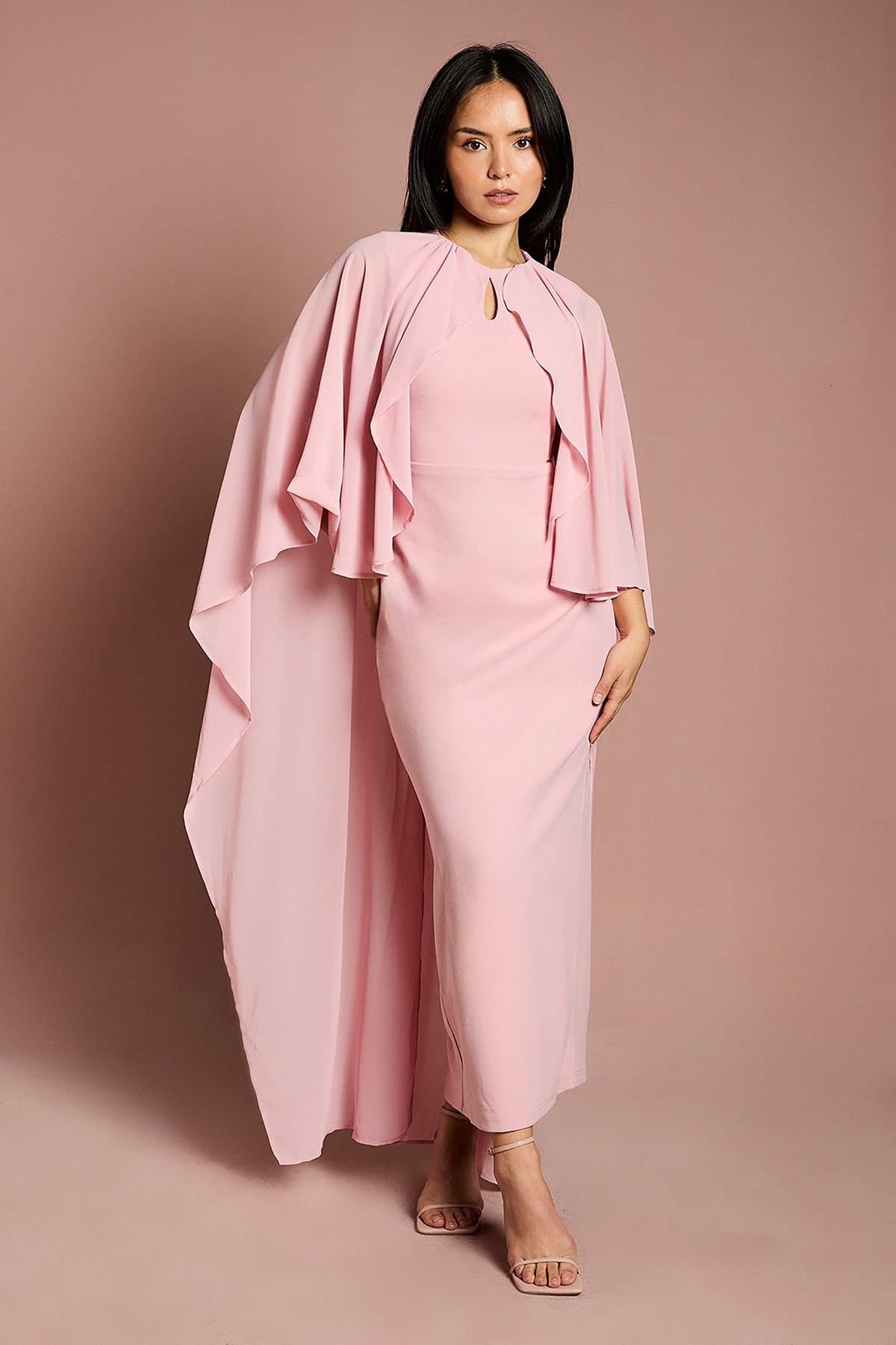 Coast Coast Women's Petite Ruffle Chiffon Cape Crepe Maxi Dress in Blush
