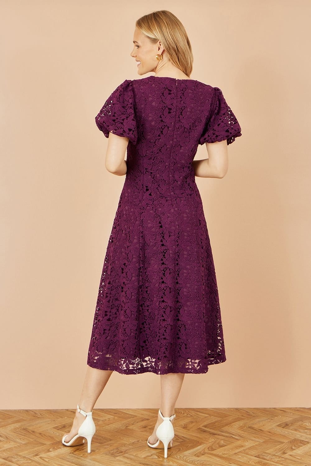 Yumi Yumi Women's Burgundy Lace Midi Skater Dress - 4