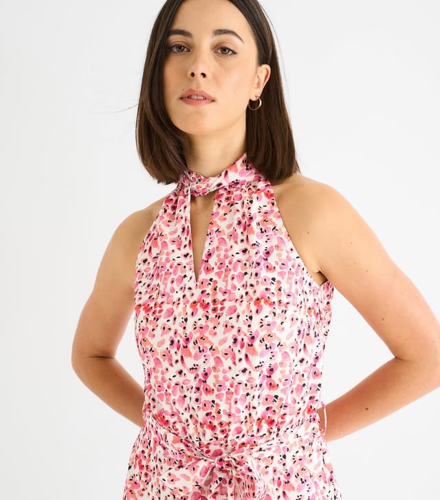 Gini London Women's Pink Halter Neck Keyhole Wide Leg Jumpsuit Gini London New Look - 2