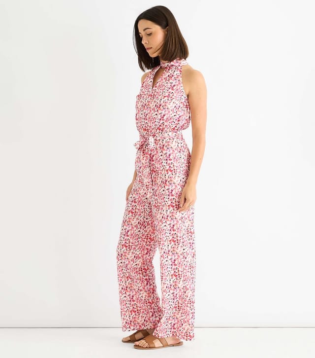 Gini London Women's Pink Halter Neck Keyhole Wide Leg Jumpsuit Gini London New Look - 3