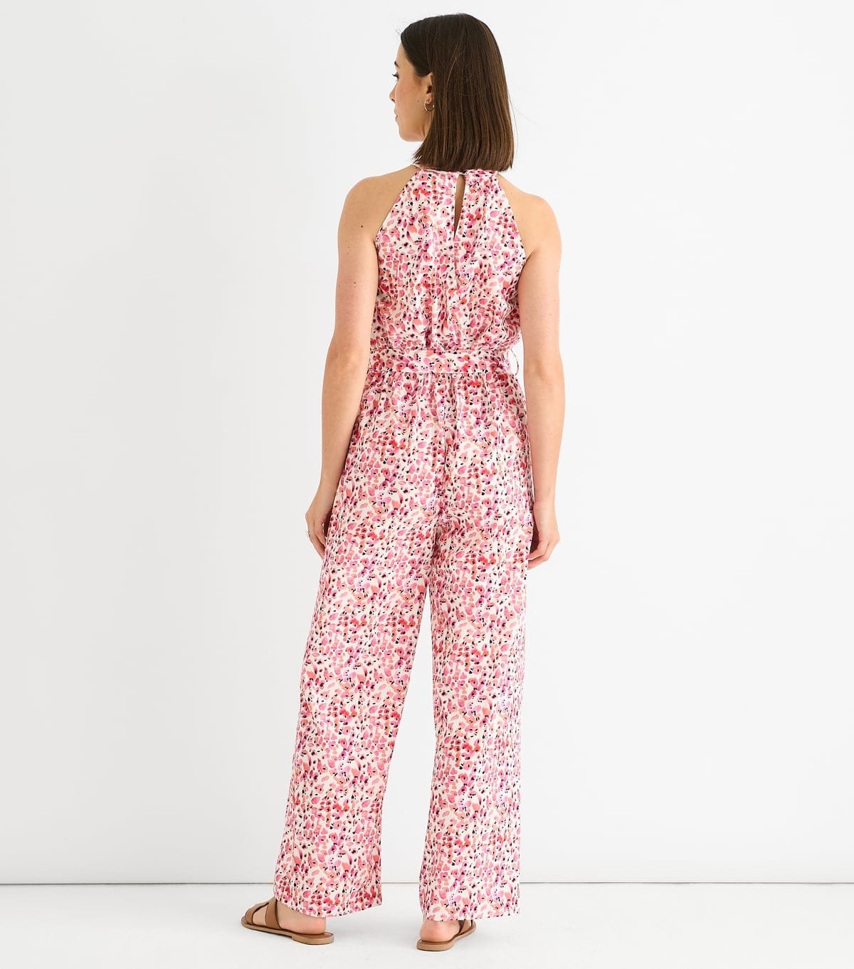 Gini London Women's Pink Halter Neck Keyhole Wide Leg Jumpsuit Gini London New Look - 4