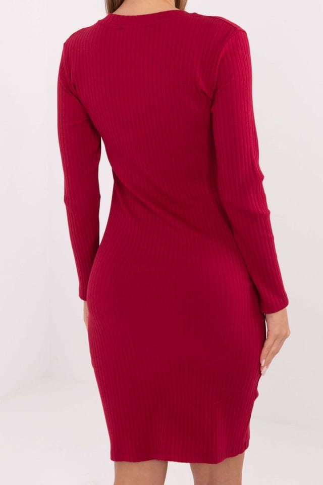 Love Lace Love Lace Women's Everyday Ribbed Cotton V Neck Pencil Dress in Red - 3