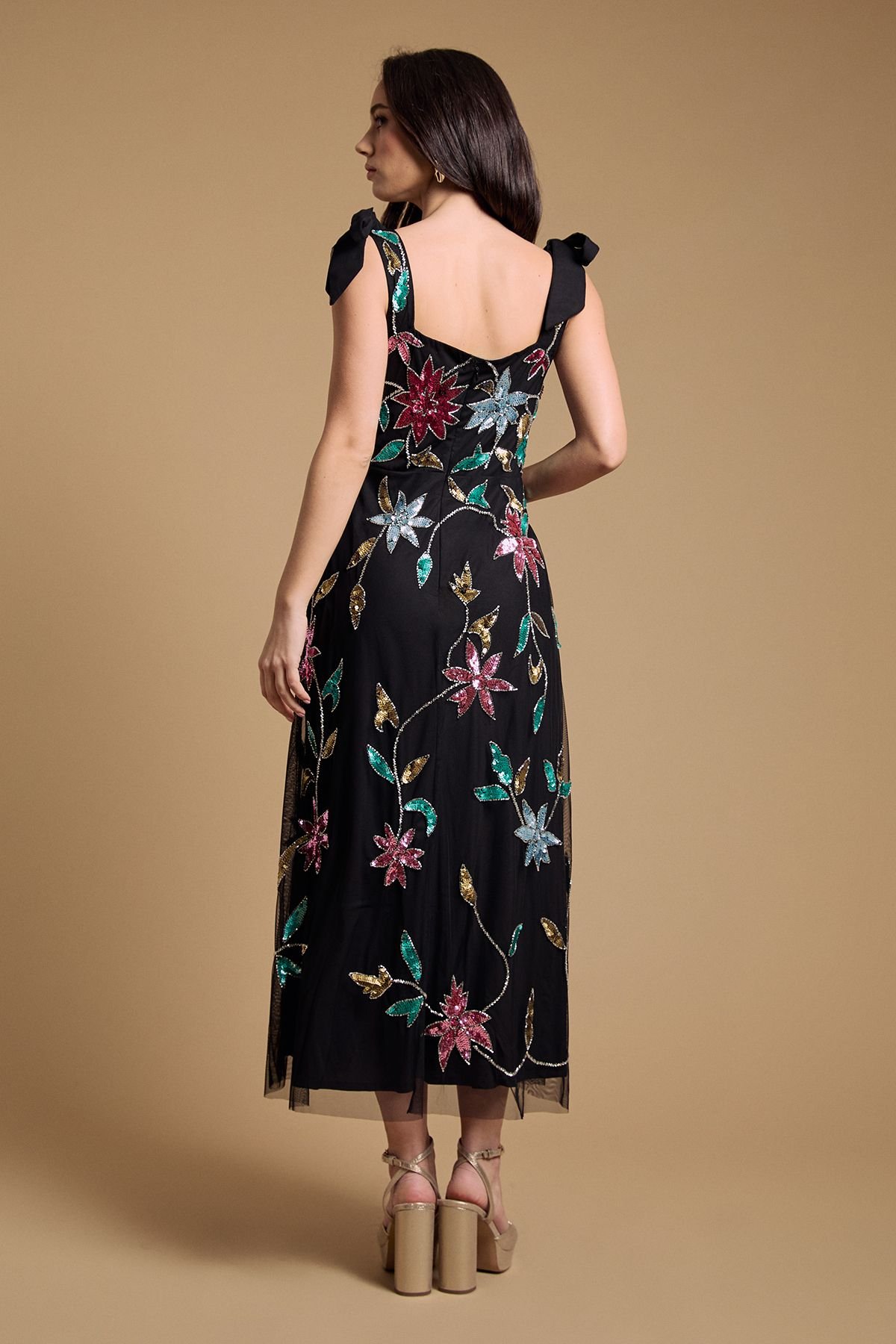 Oasis Oasis Women's Floral Embellished Split Midi Dress in Black - 3