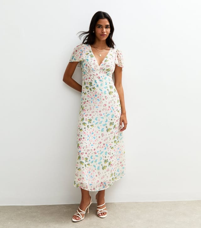 New Look Women's White Floral Print Chiffon Midi Dress New Look - 2