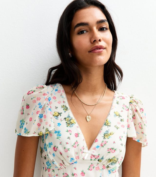 New Look Women's White Floral Print Chiffon Midi Dress New Look - 3