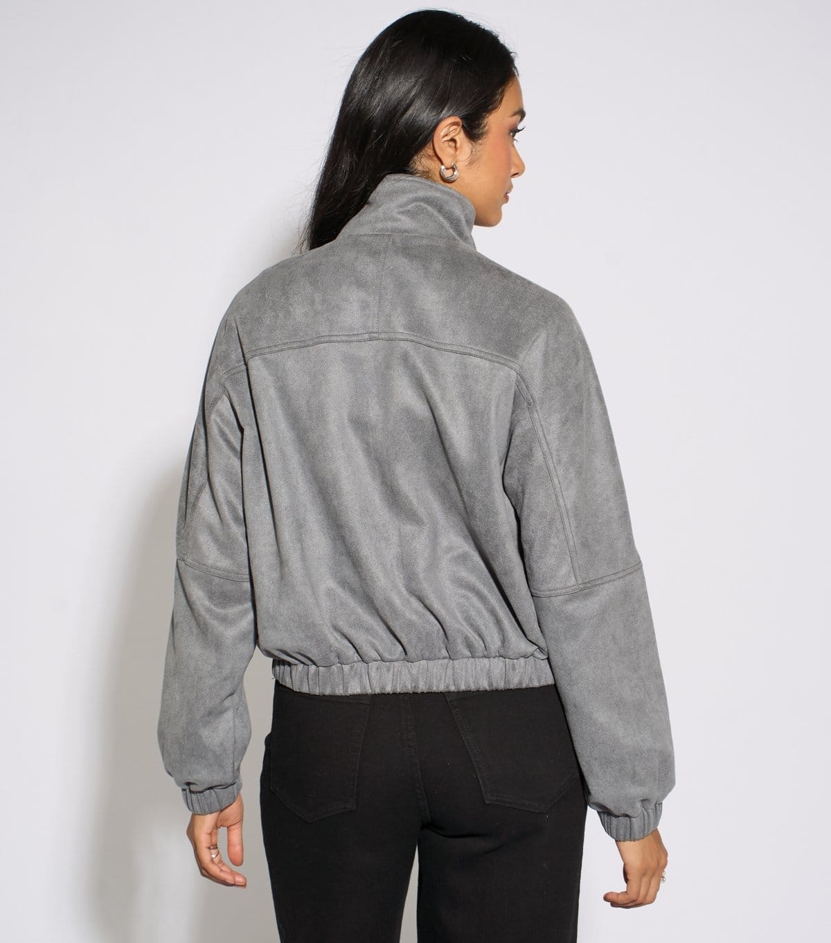 Gini London Women's Dark Grey Faux Suede Bomber Jacket Gini London New Look - 4