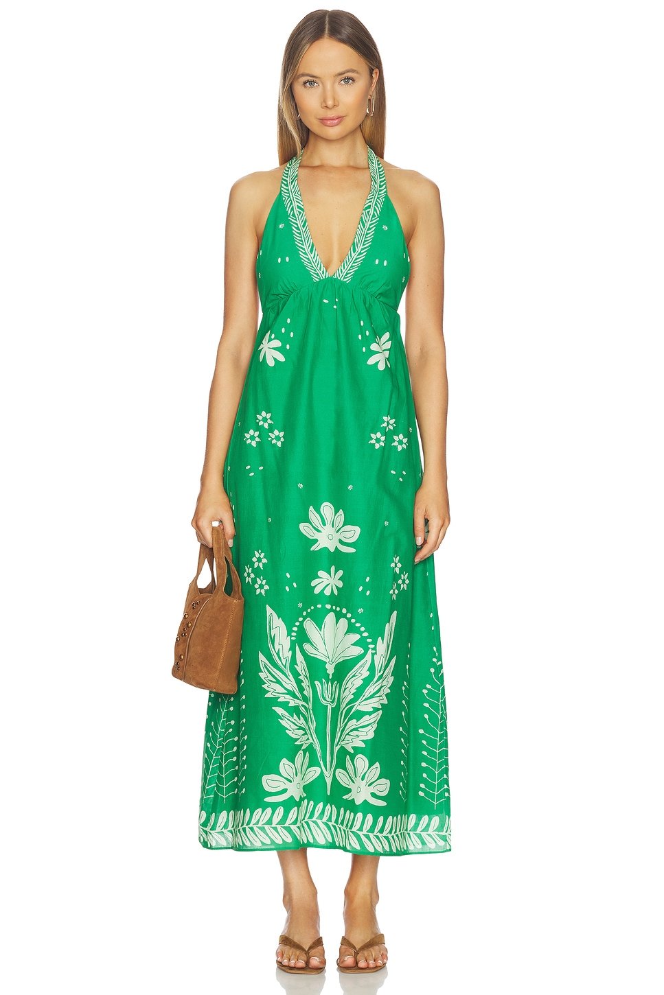 revolve Tigris Dress in Green & Créme - 1