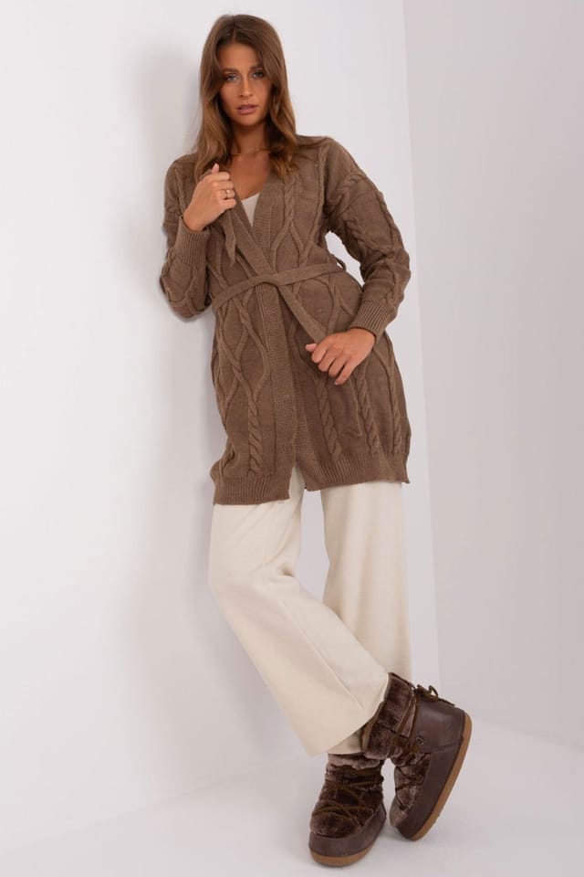 Love Lace Love Lace Women's Variegated Plaid Tie Belt Cardigan in Brown - 2