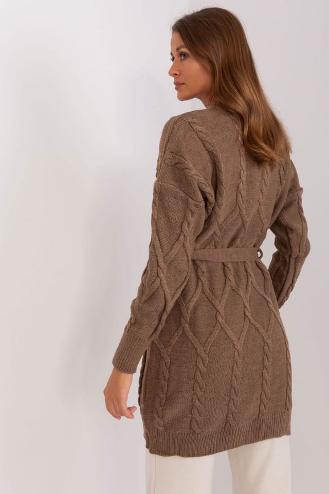 Love Lace Love Lace Women's Variegated Plaid Tie Belt Cardigan in Brown - 3