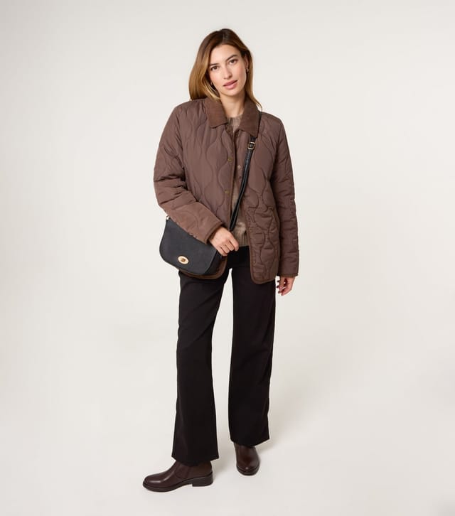 Blue Vanilla Women's Brown Quilt Cord Collar Coat Blue Vanilla New Look - 2