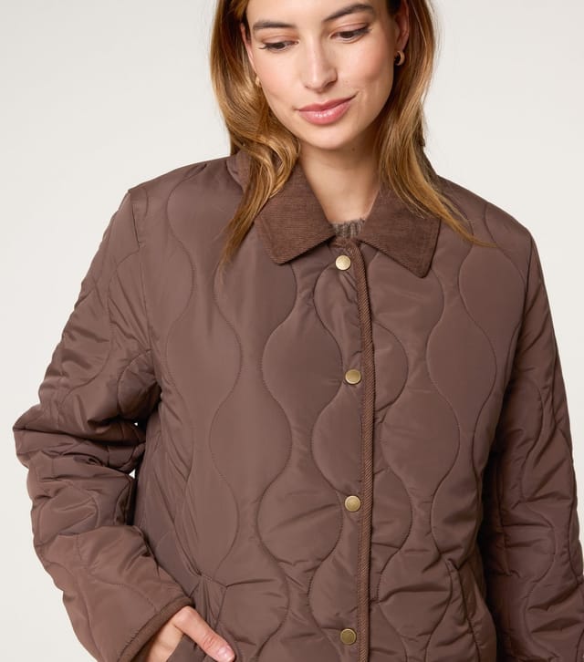 Blue Vanilla Women's Brown Quilt Cord Collar Coat Blue Vanilla New Look - 3