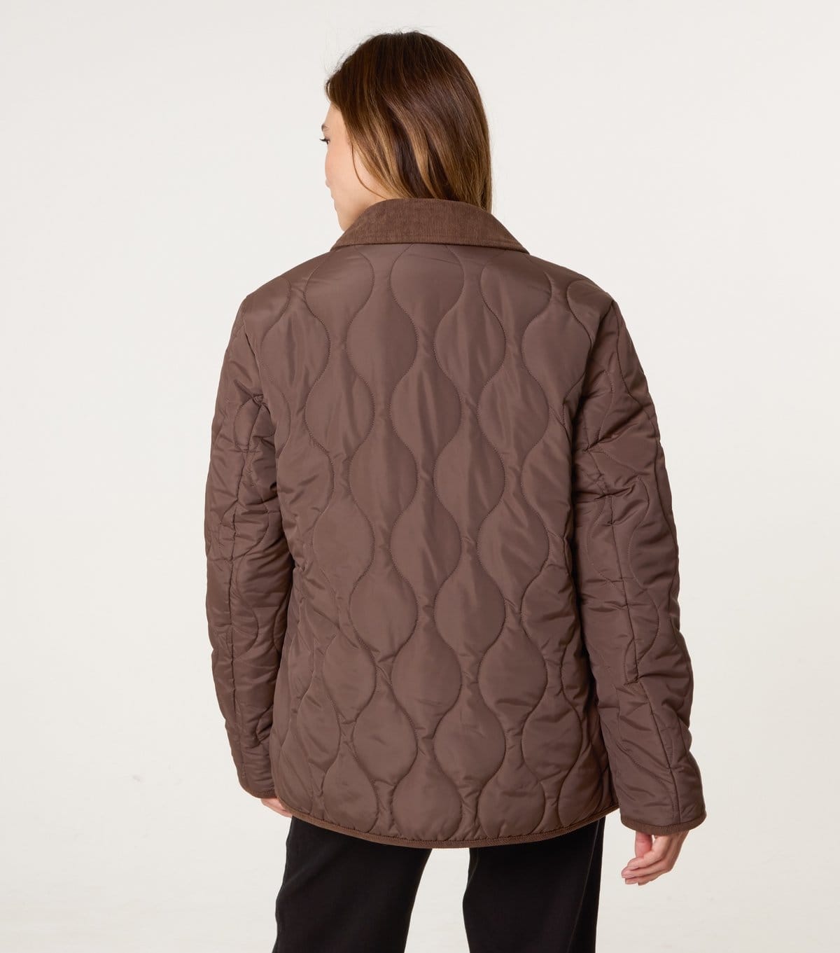 Blue Vanilla Women's Brown Quilt Cord Collar Coat Blue Vanilla New Look - 4