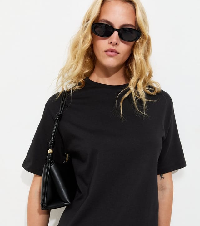 New Look Women's Tall Black Cotton Lace Trim T Shirt Dress New Look - 2