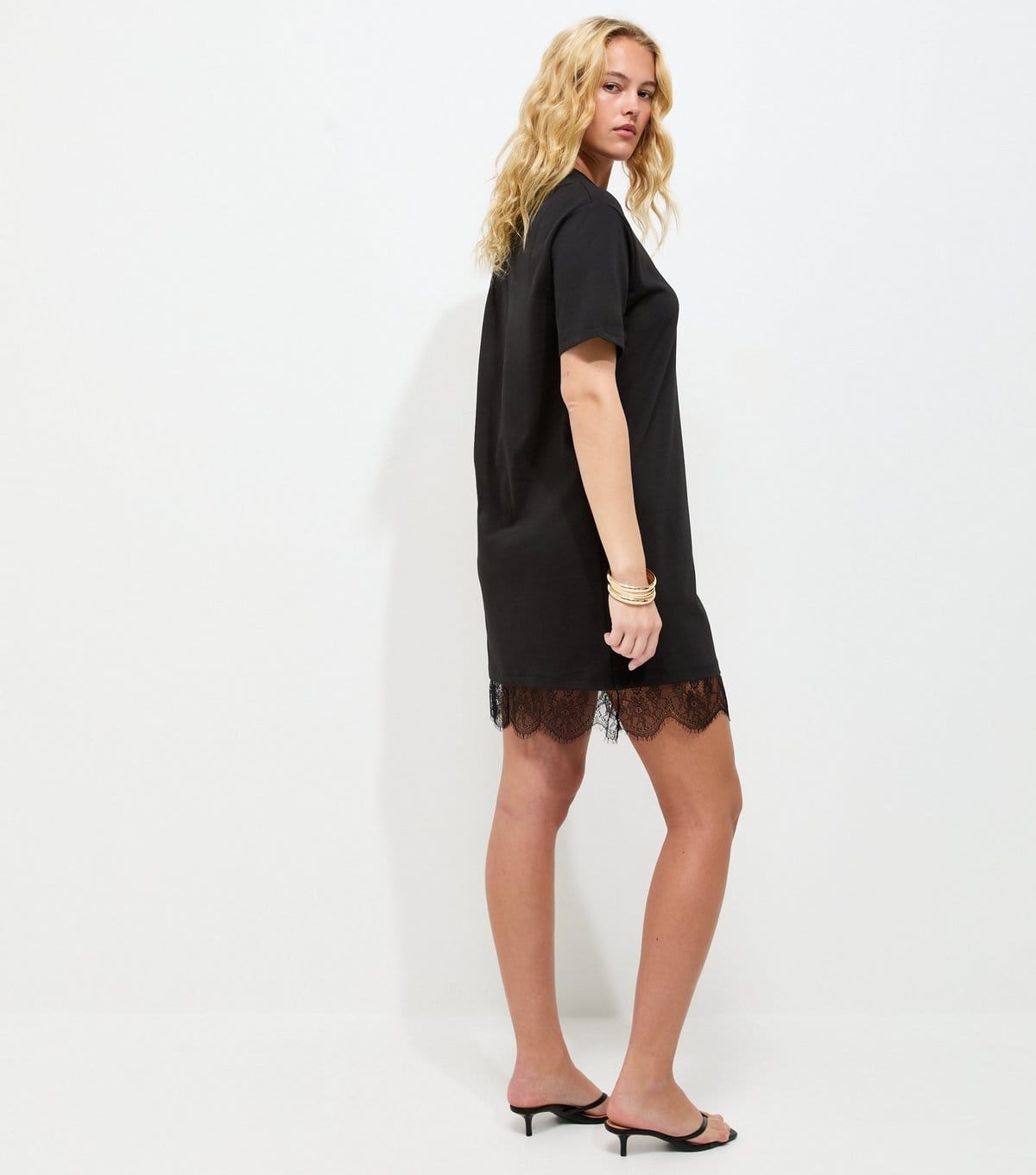 New Look Women's Tall Black Cotton Lace Trim T Shirt Dress New Look - 4