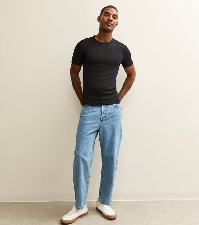 New Look Men's Black Muscle Fit Ribbed Jersey T-Shirt New Look - 3