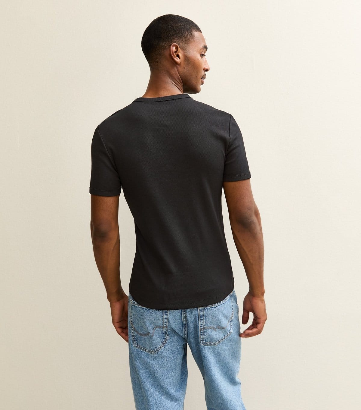 New Look Men's Black Muscle Fit Ribbed Jersey T-Shirt New Look - 4