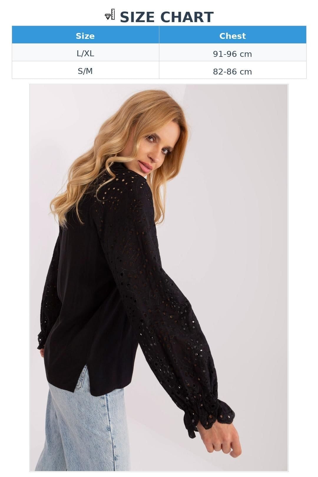 Love Lace Love Lace Women's Elegant Openwork Long Sleeve Blouse in Black - 4