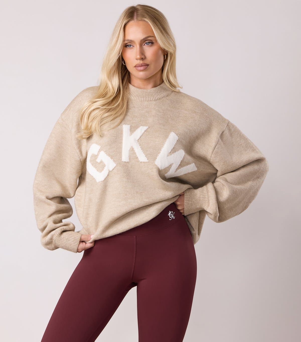 Gym King Women's Oatmeal Logo Crew Neck Jumper Gym King New Look