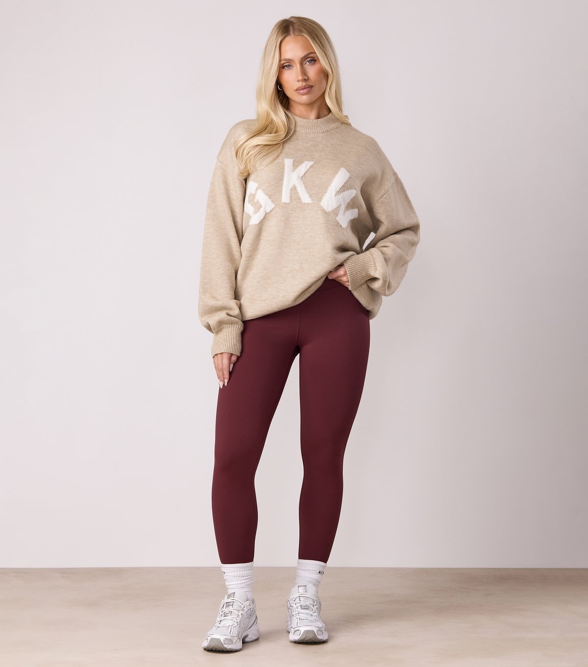 Gym King Women's Oatmeal Logo Crew Neck Jumper Gym King New Look - 2