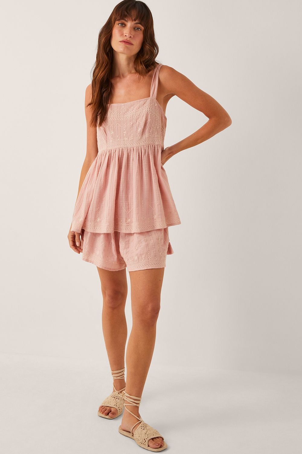 Monsoon Monsoon Women's Eliza Embroidered Cotton Cami Top Pink - 3