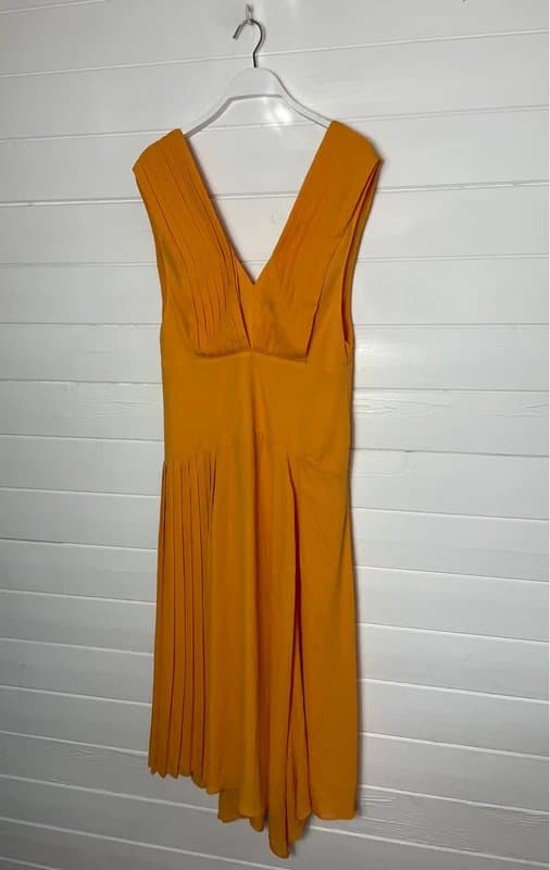 Topshop 🖤 Topshop Tangerine Orange Pleat Asymmetric Pinafore Dress 12 40
