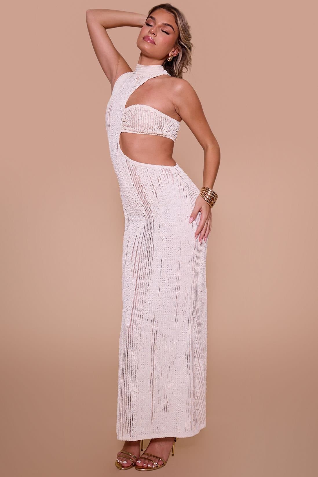 Public Desire Public Desire Women's Textured Asymmetric Cut Out Maxi Dress Cream