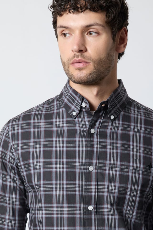 Maine Maine Men's Charcoal Check Long Sleeve Shirt - 2