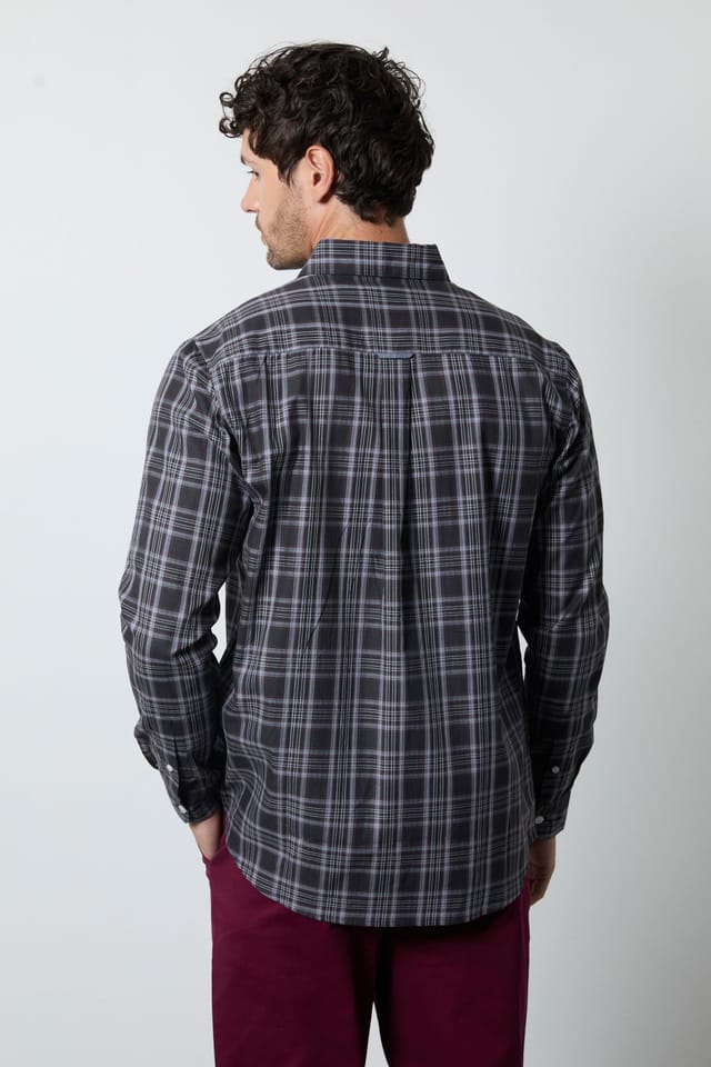 Maine Maine Men's Charcoal Check Long Sleeve Shirt - 3