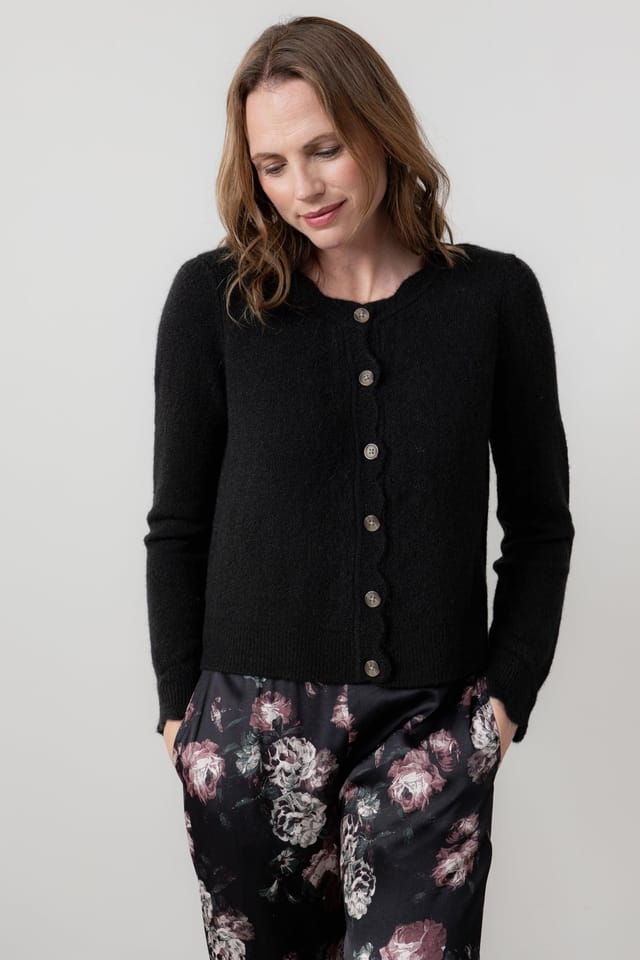 Lily & Me Lily & Me Women's Imogen Crew Neck Cotton Rich Pointelle knit Cardigan in Black - 2
