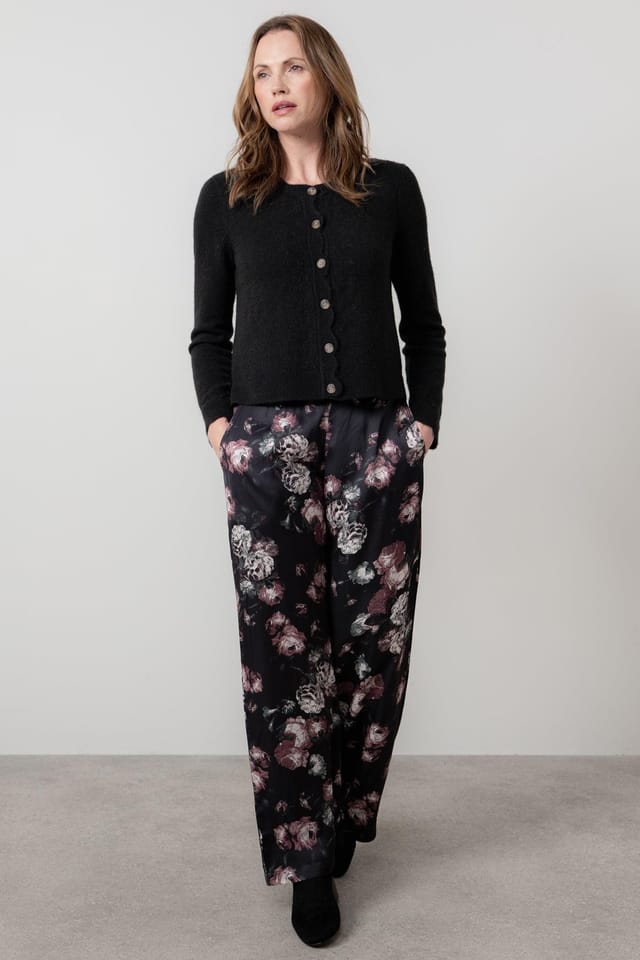 Lily & Me Lily & Me Women's Imogen Crew Neck Cotton Rich Pointelle knit Cardigan in Black - 3