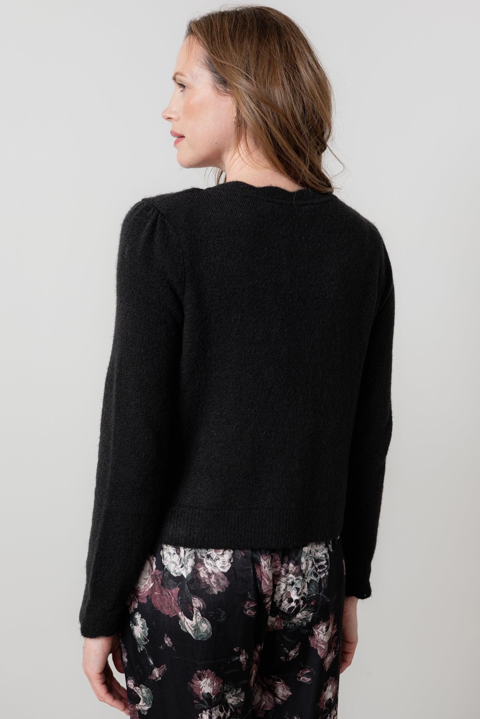 Lily & Me Lily & Me Women's Imogen Crew Neck Cotton Rich Pointelle knit Cardigan in Black - 4