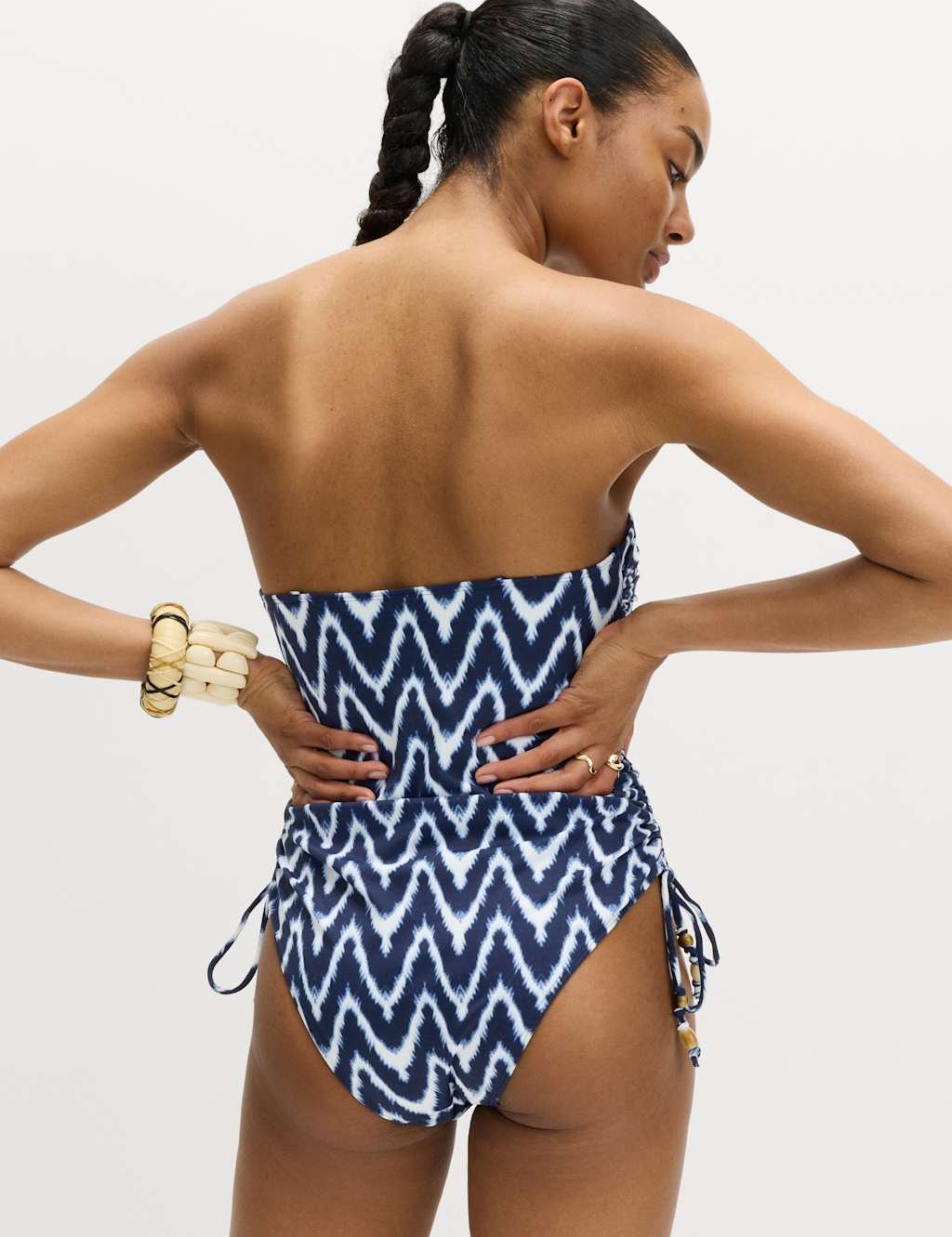 Marks & Spencer M&S Tummy Control Printed Wired Bandeau Swimsuit Blue Mix - 3