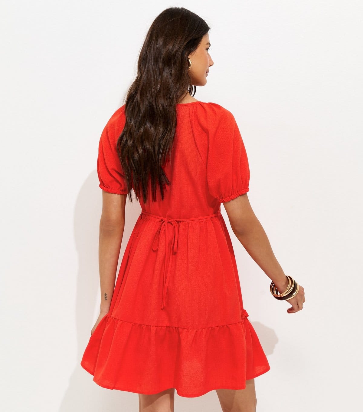 New Look Women's Bright Red Textured Tiered Mini Smock Dress New Look - 4