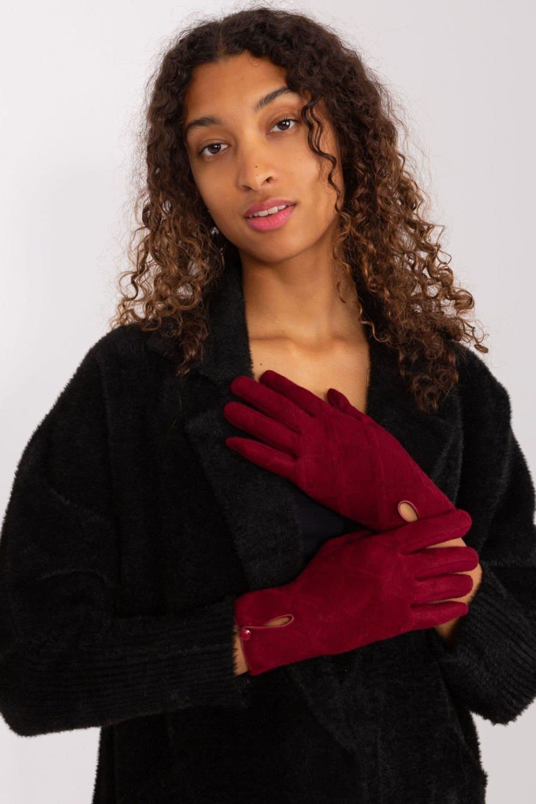 Love Lace Love Lace Women's Insulated Geometric Gloves with Touchscreen Finger Button Cuff in Red