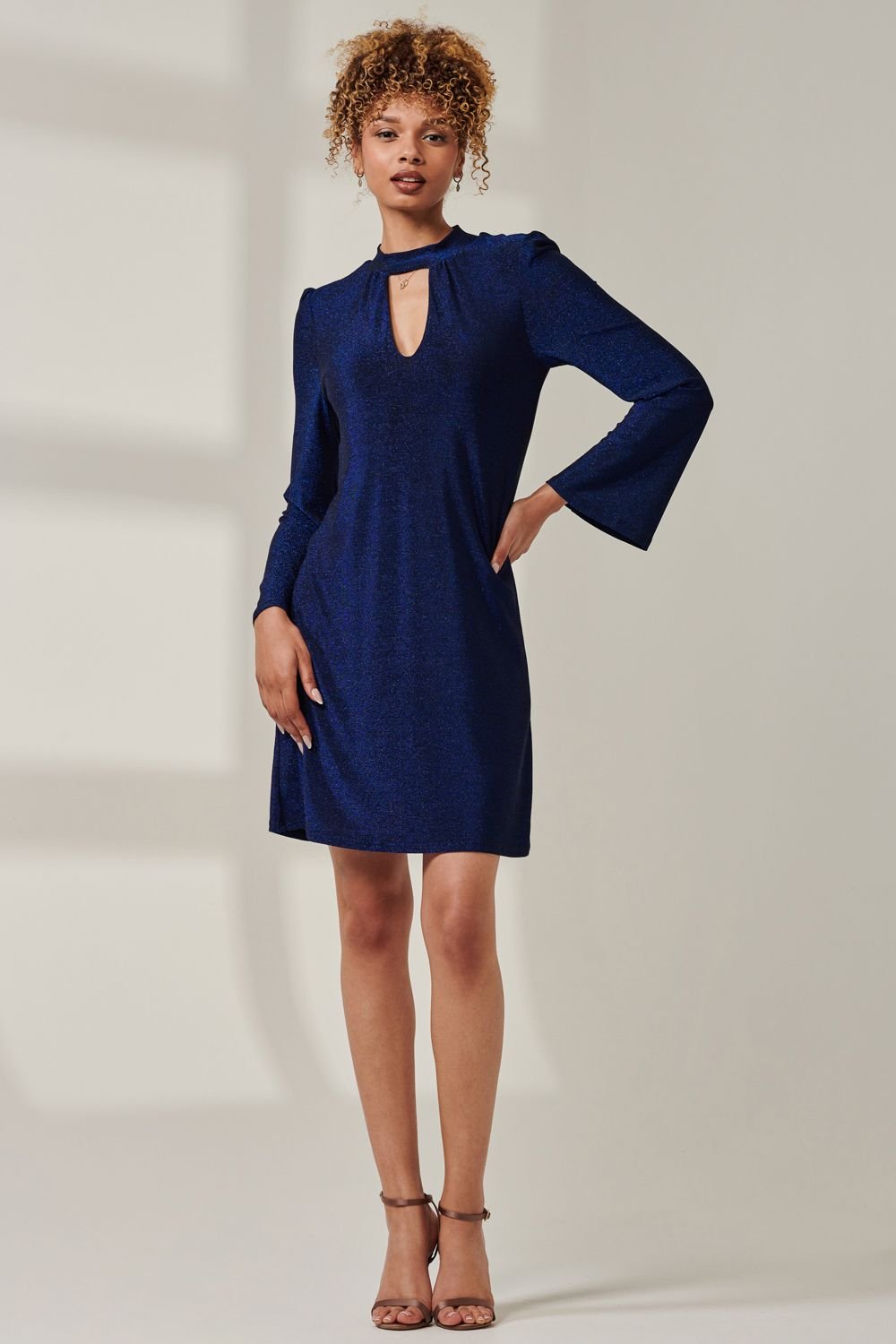 Jolie Moi Jolie Moi Women's Metallic Keyhole Detail Tunic Dress in Dark Blue - 2