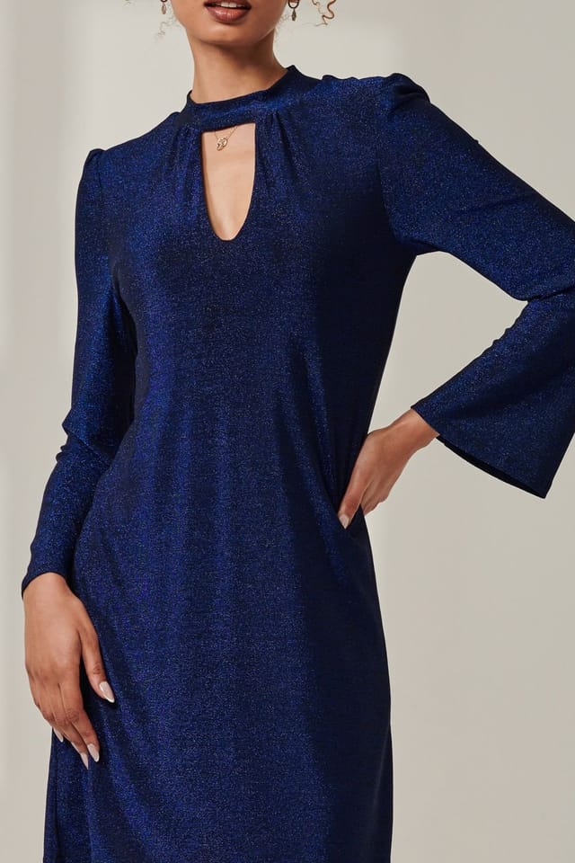 Jolie Moi Jolie Moi Women's Metallic Keyhole Detail Tunic Dress in Dark Blue - 3