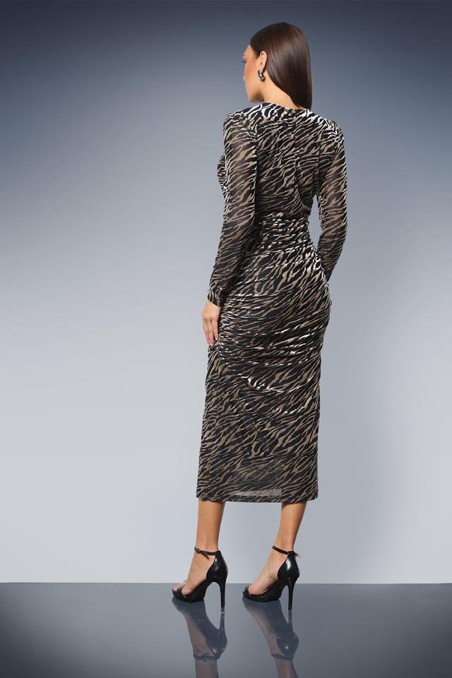 Principles Principles Women's Ruched Cuff & Side Seam Velvet Devore Bodycon Dress in Taupe - 3