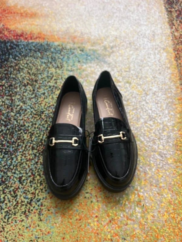 New Look New Look Wide Fit Faux Leather Platform Croc Loafer - Black