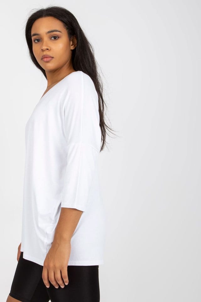 Love Lace Love Lace Women's Plus Size Sweetheart Blouse 3/4 Sleeves in White - 2