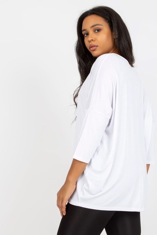 Love Lace Love Lace Women's Plus Size Sweetheart Blouse 3/4 Sleeves in White - 3