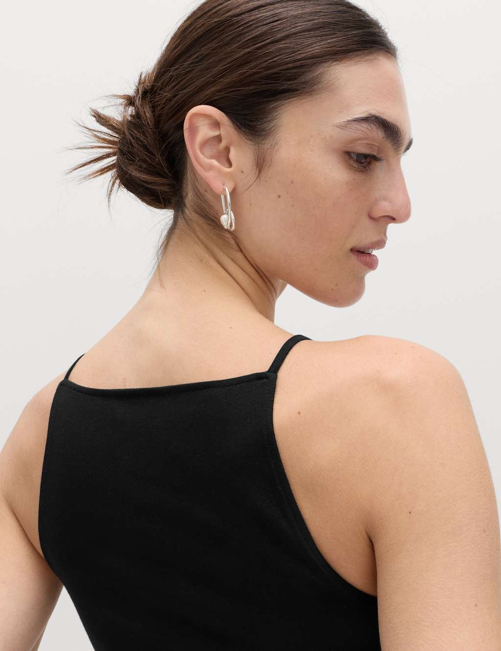 Marks & Spencer M&S Cotton Rich Square Neck Spaghetti Strap Vest Black - 2