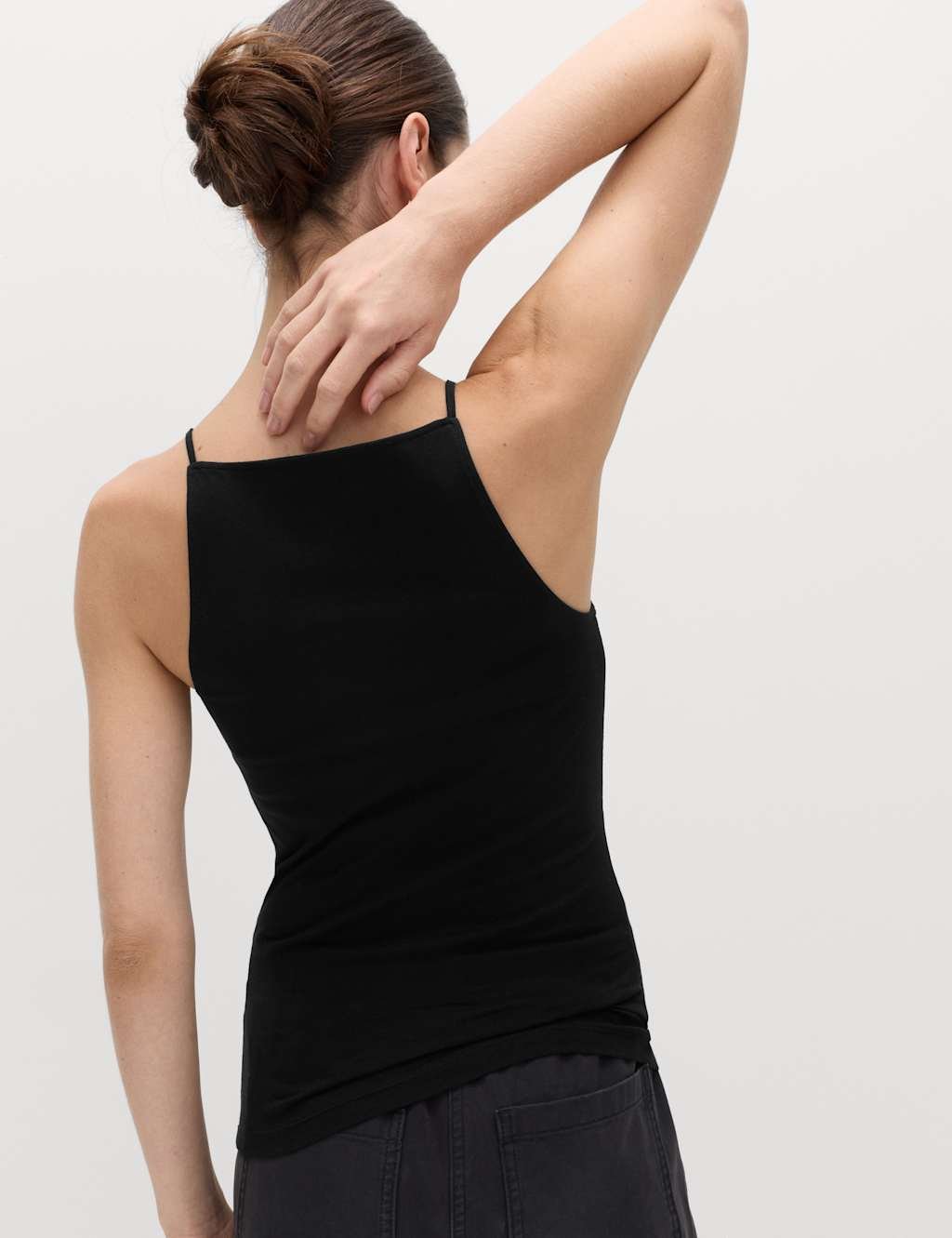 Marks & Spencer M&S Cotton Rich Square Neck Spaghetti Strap Vest Black - 3