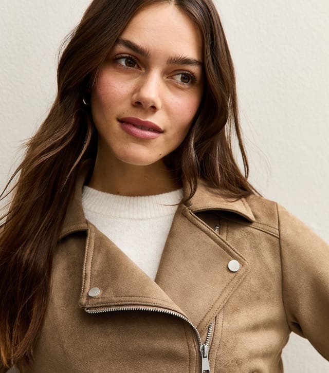 New Look Women's Petite Tan Faux Suede Biker Jacket New Look - 2