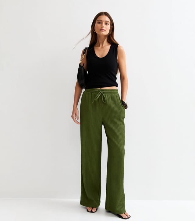 New Look Women's Khaki Textured Jersey Wide Leg Trousers New Look - 2