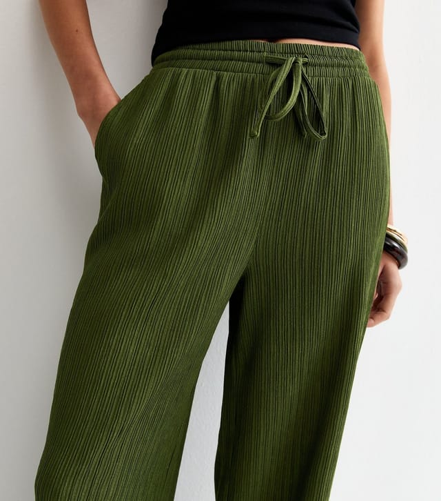 New Look Women's Khaki Textured Jersey Wide Leg Trousers New Look - 3