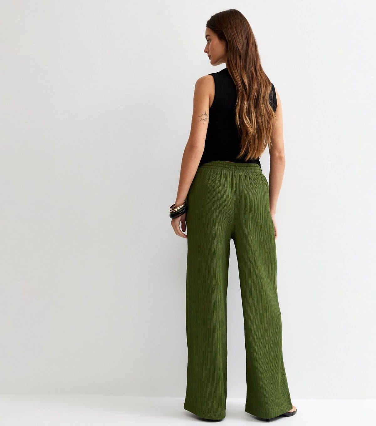 New Look Women's Khaki Textured Jersey Wide Leg Trousers New Look - 4
