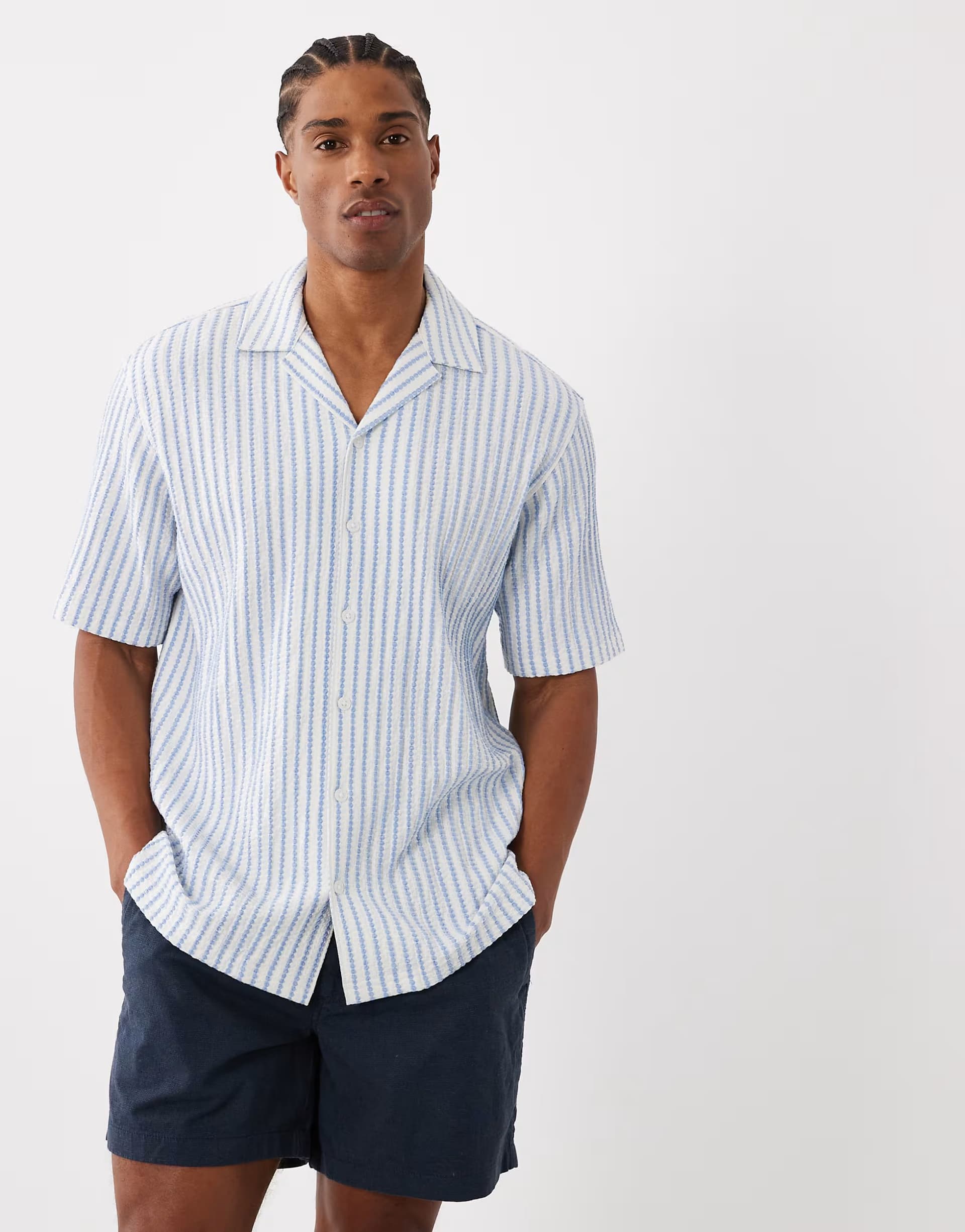 ASOS Jack & Jones Premium striped short sleeve shirt in blue