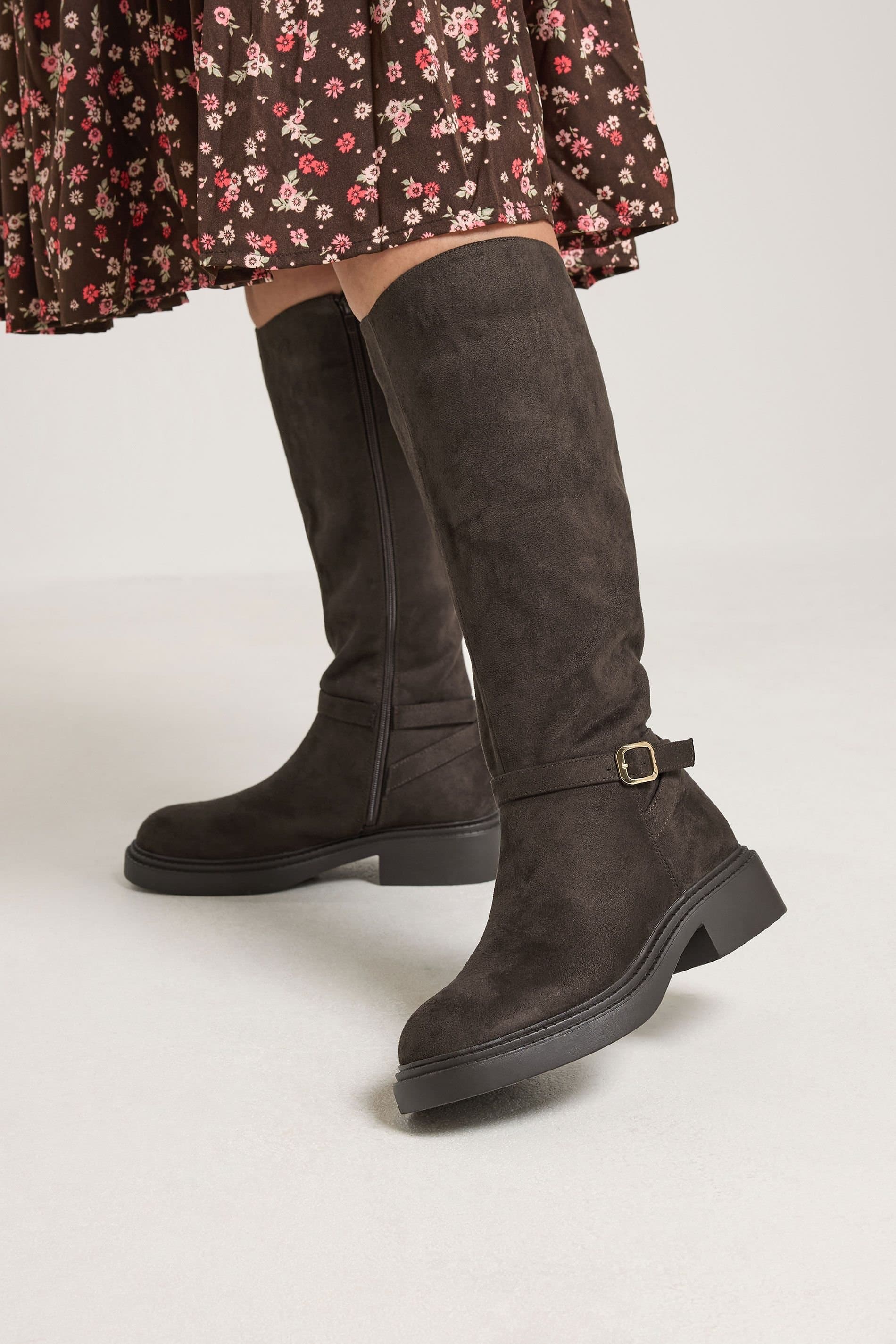 Yours Yours Women's Detail Riding Boots In Wide E Fit in Brown
